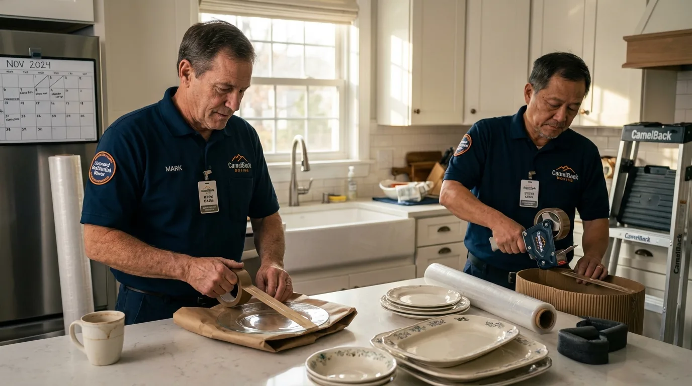 Professional crew packing kitchen dishware in Eatonville, WA